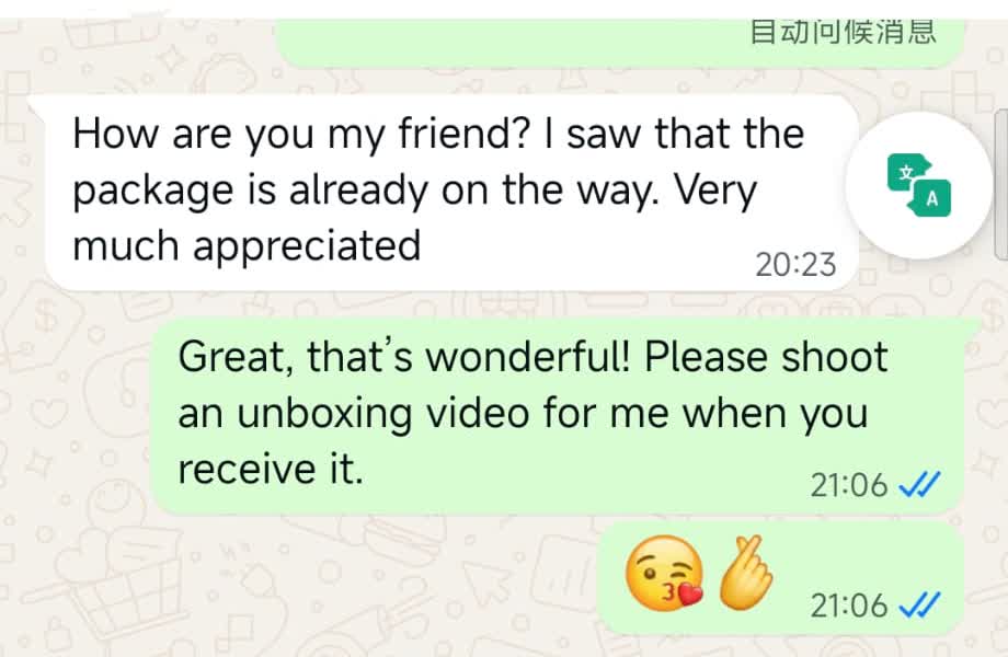 Customer WhatsApp delivery confirmation